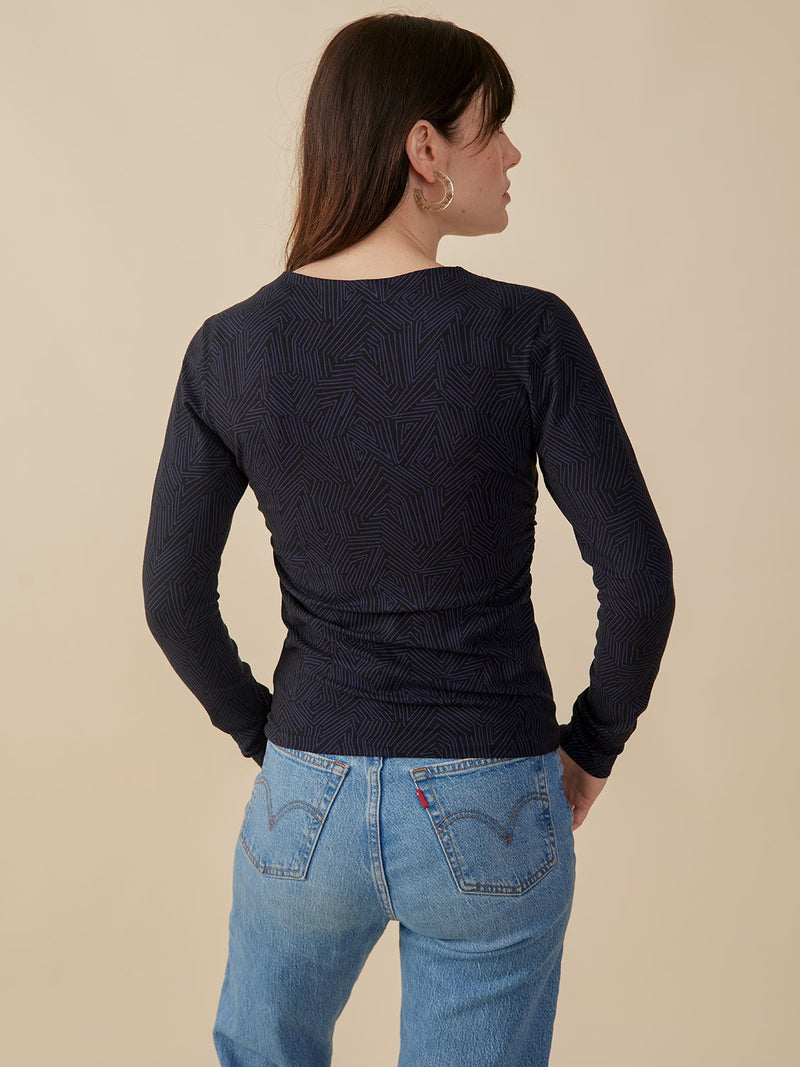Jane Long Sleeve Ruched Top - Tree Rings Midnight