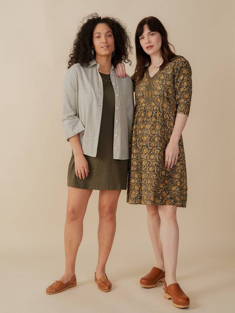 Jaya Half Sleeve Dress - Olive Kalamkari