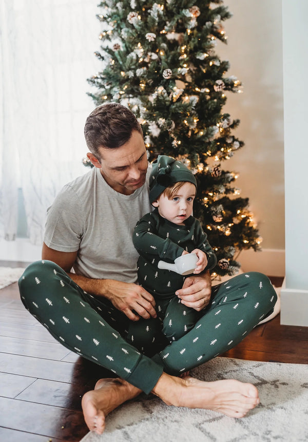 Kids' Organic Holiday PJ & Cap Set in Pine Trees