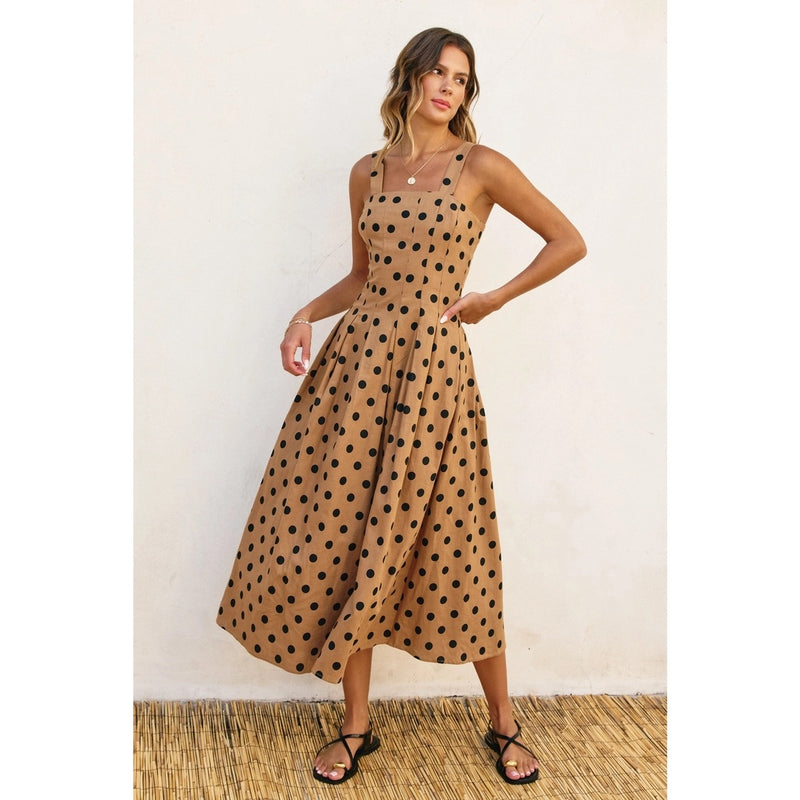 Polkadot Seamed Midi Dress