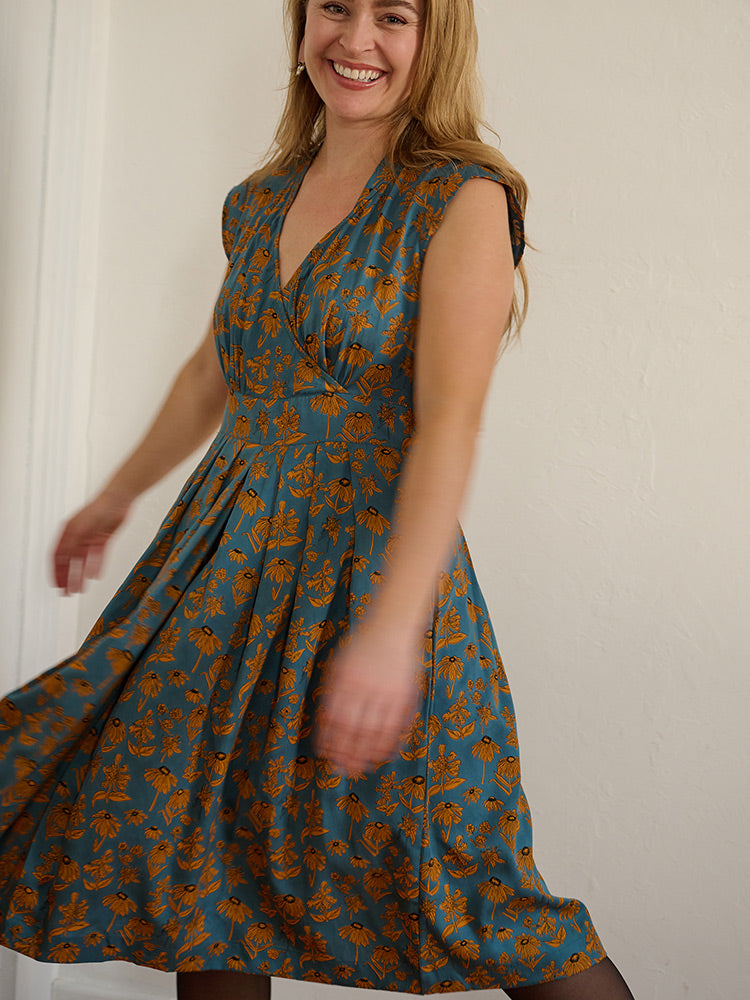 Lucille Dress - Teal Floral