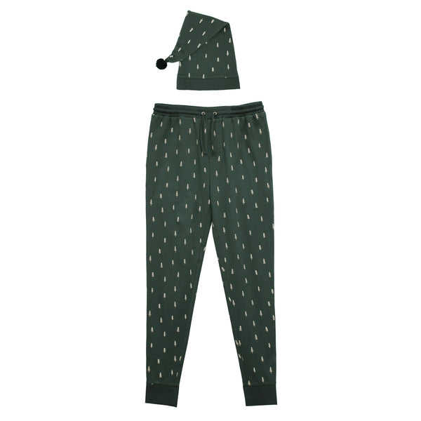 Men's Organic Holiday Jogger & Cap Set - Pine Trees