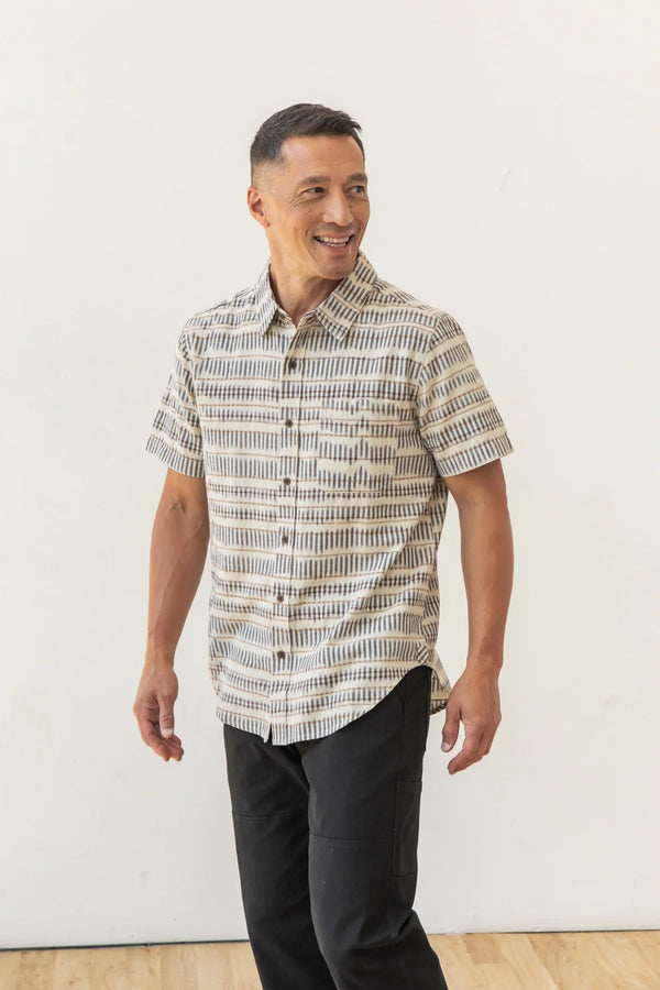 The Malcolm Shirt - Mushroom Ikat Stripe