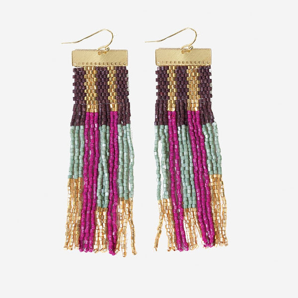 McKenzie Beaded Bras Bar Earrings - Ember, Gold & Mint