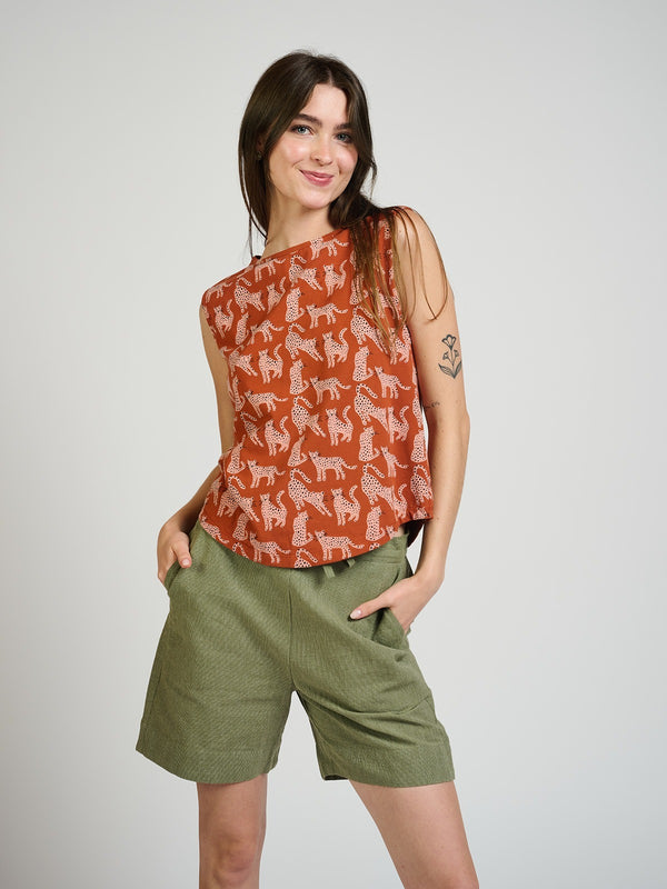 Millie Muscle Tee - Leopard Sienna