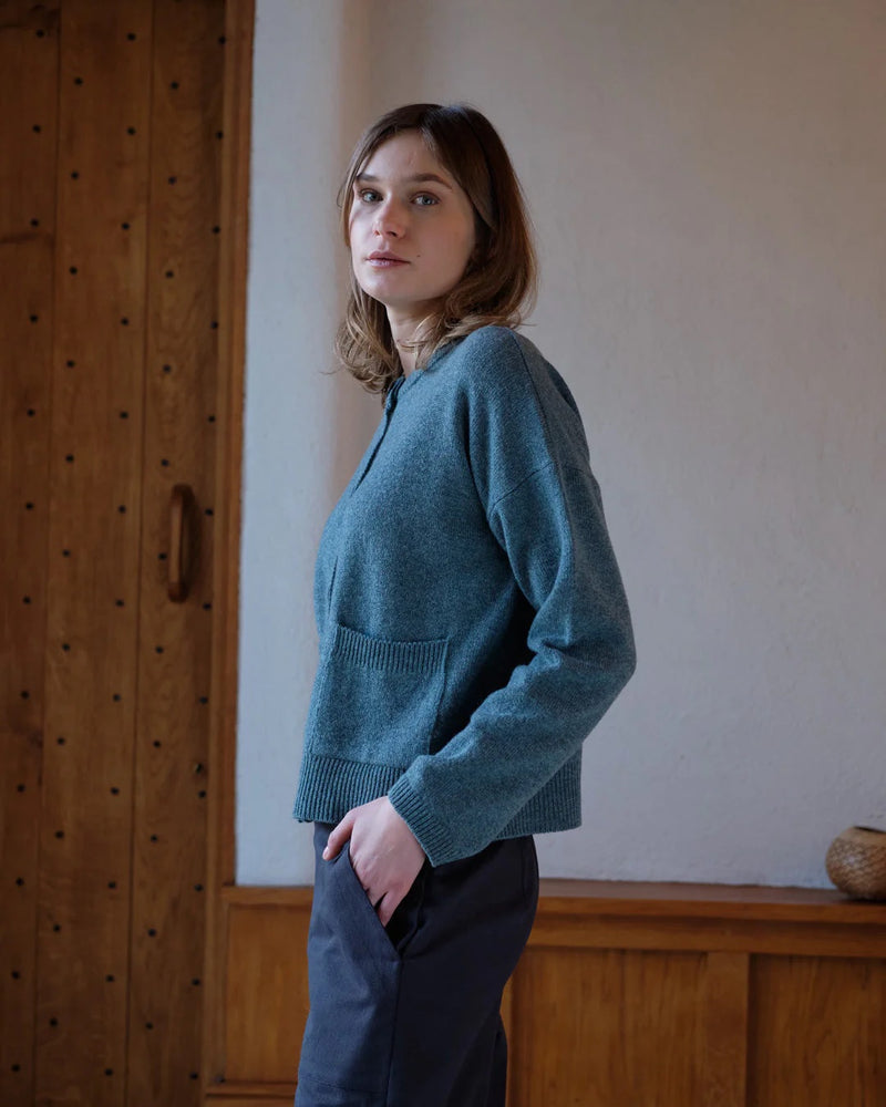 Mira Cropped Wool Cardigan in Caspian