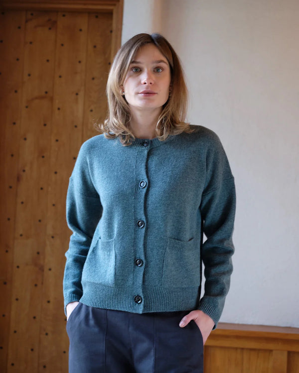 Mira Cropped Wool Cardigan in Caspian