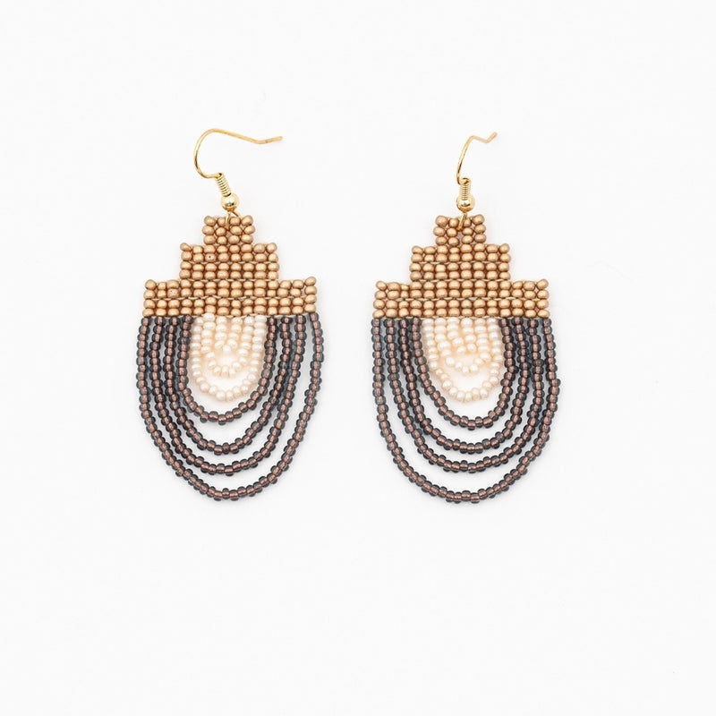 Myan Pyramid Beaded Earrings - gold neutral