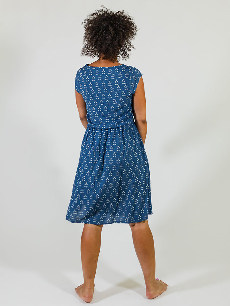 Nashville Dress in Indigo Block Print Mix