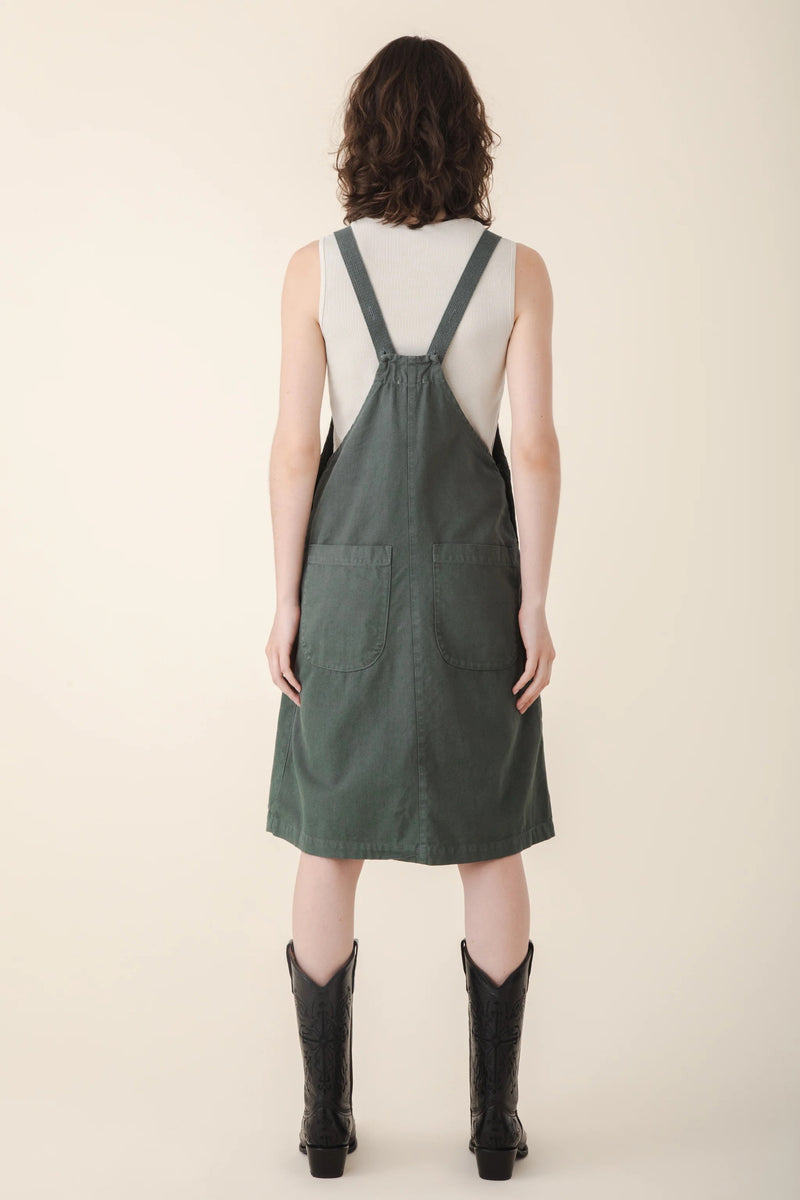 Canvas Overall Dress in Cool Green