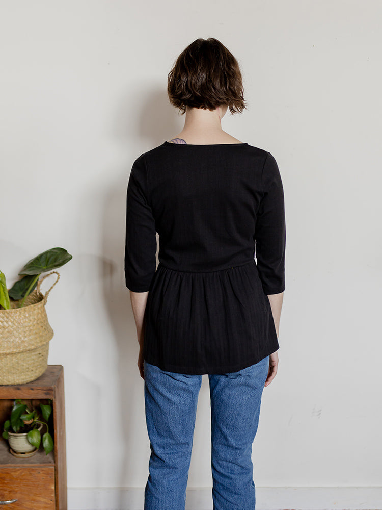 Paloma Top in Black Rib Knit (Organic Cotton)
