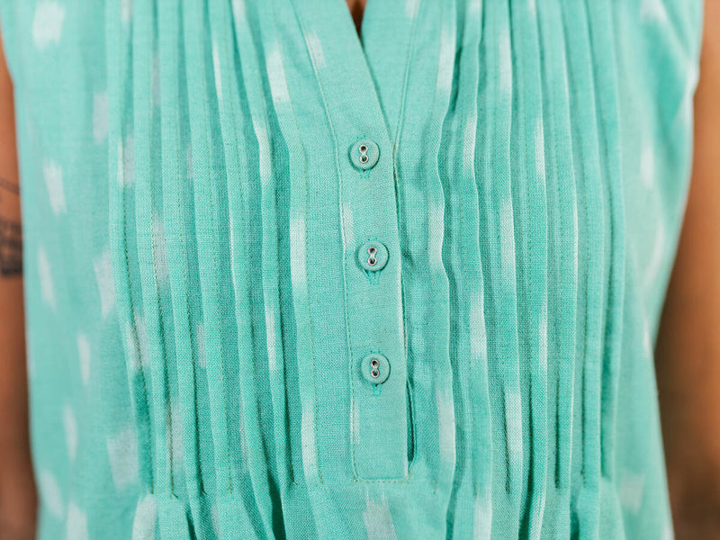 Pintucked Away Dress - Aqua Ikat