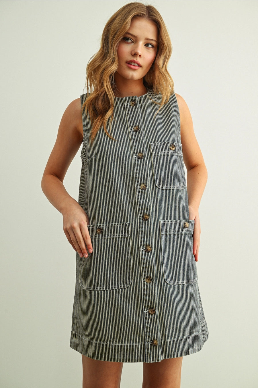 Railroad Stripe Denim Button Front Dress – Foxglove Berkeley Railroad Stripe Denim Button Front Dress – Foxglove Berkeley