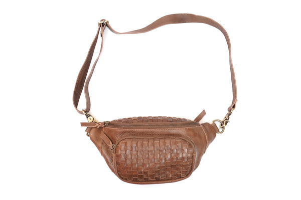 Rio Woven Leather Belt Bag - Brown