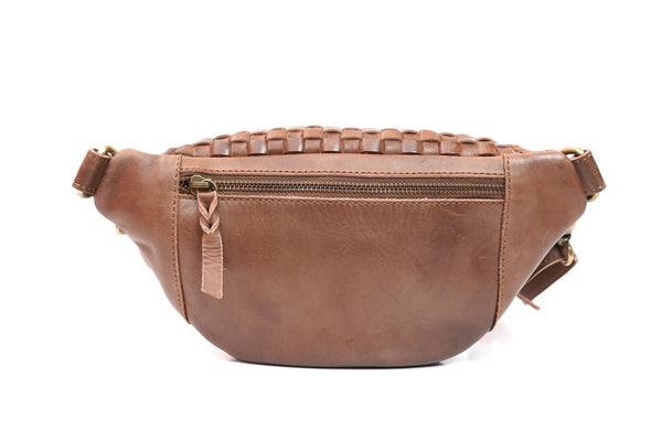 Rio Woven Leather Belt Bag - Brown