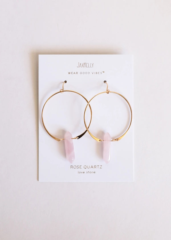 Rose Quartz Point Hoop Earrings
