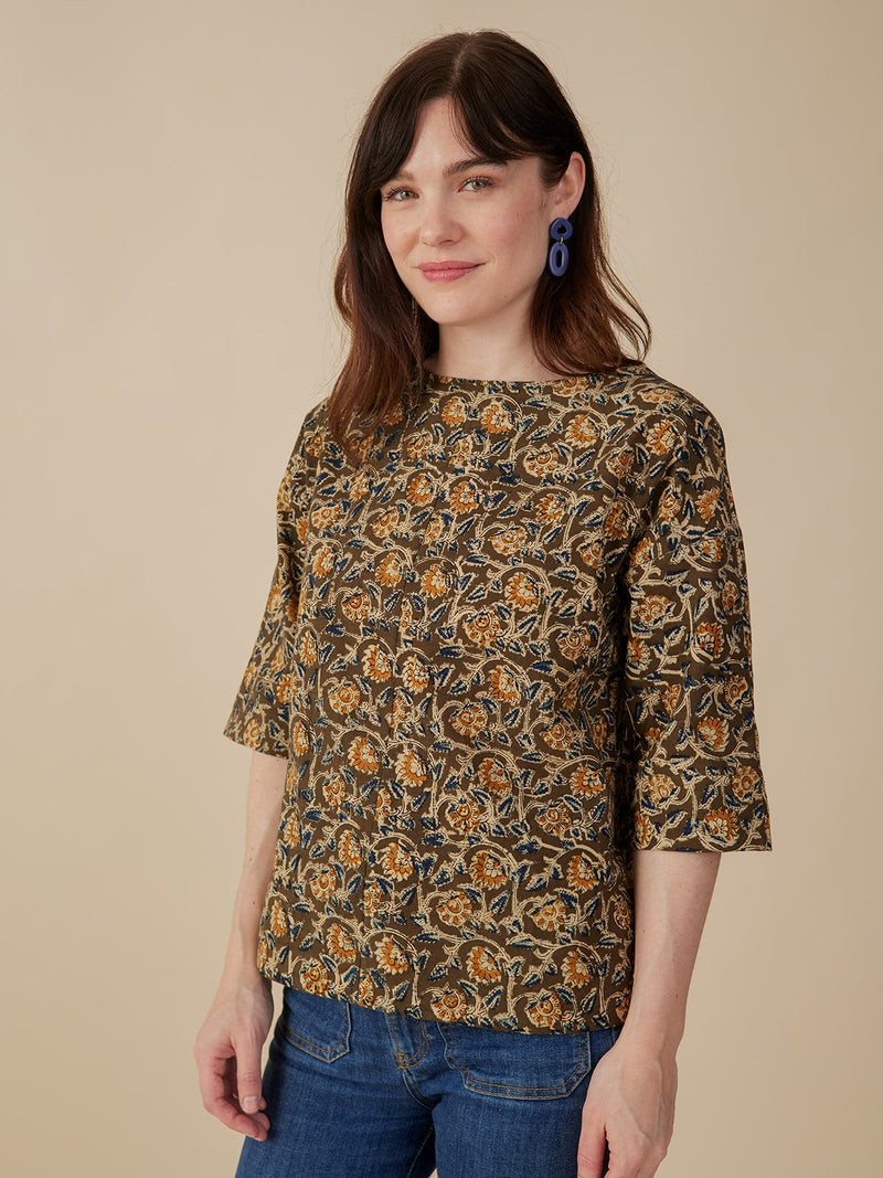 Ruth Top - Olive Kalamkari