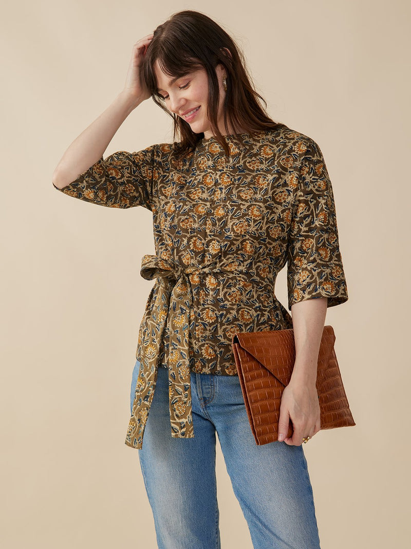 Ruth Top - Olive Kalamkari