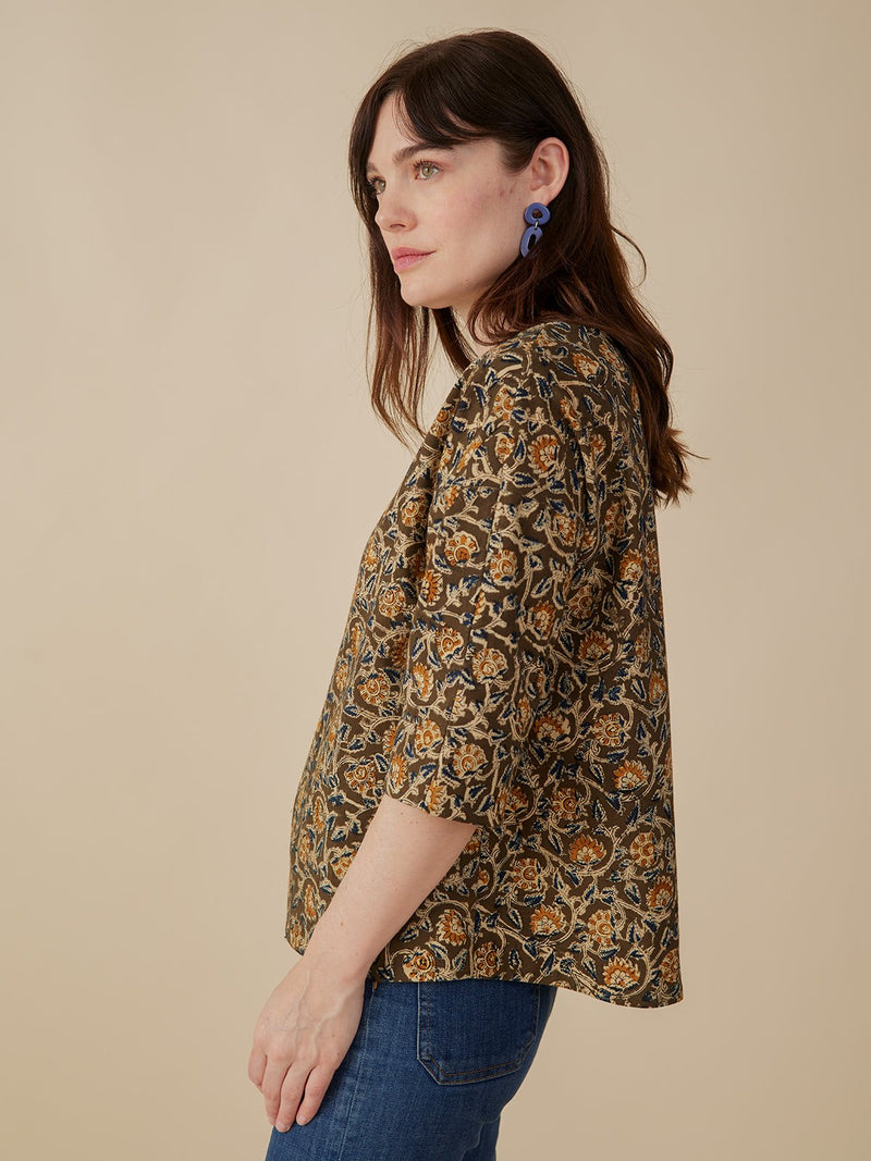 Ruth Top - Olive Kalamkari