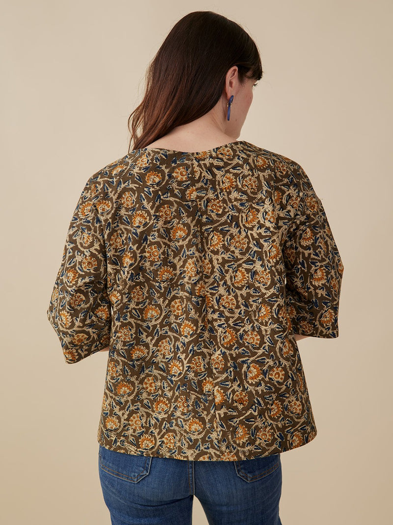 Ruth Top - Olive Kalamkari
