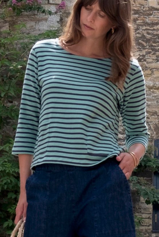 Classic Sailor Tee in Duck Egg & Indigo Stripe