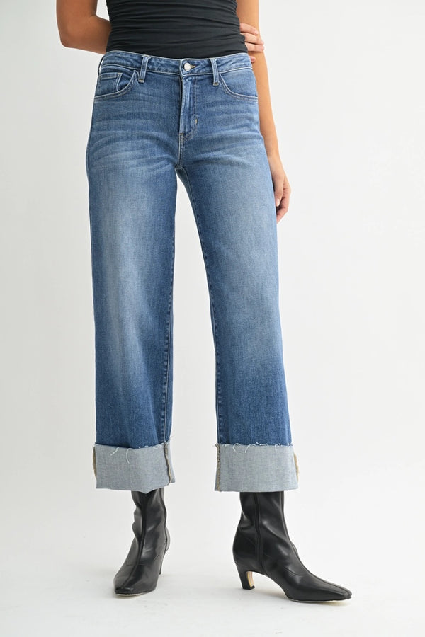Scissor Cut Cuffed Wide Leg - Medium wash