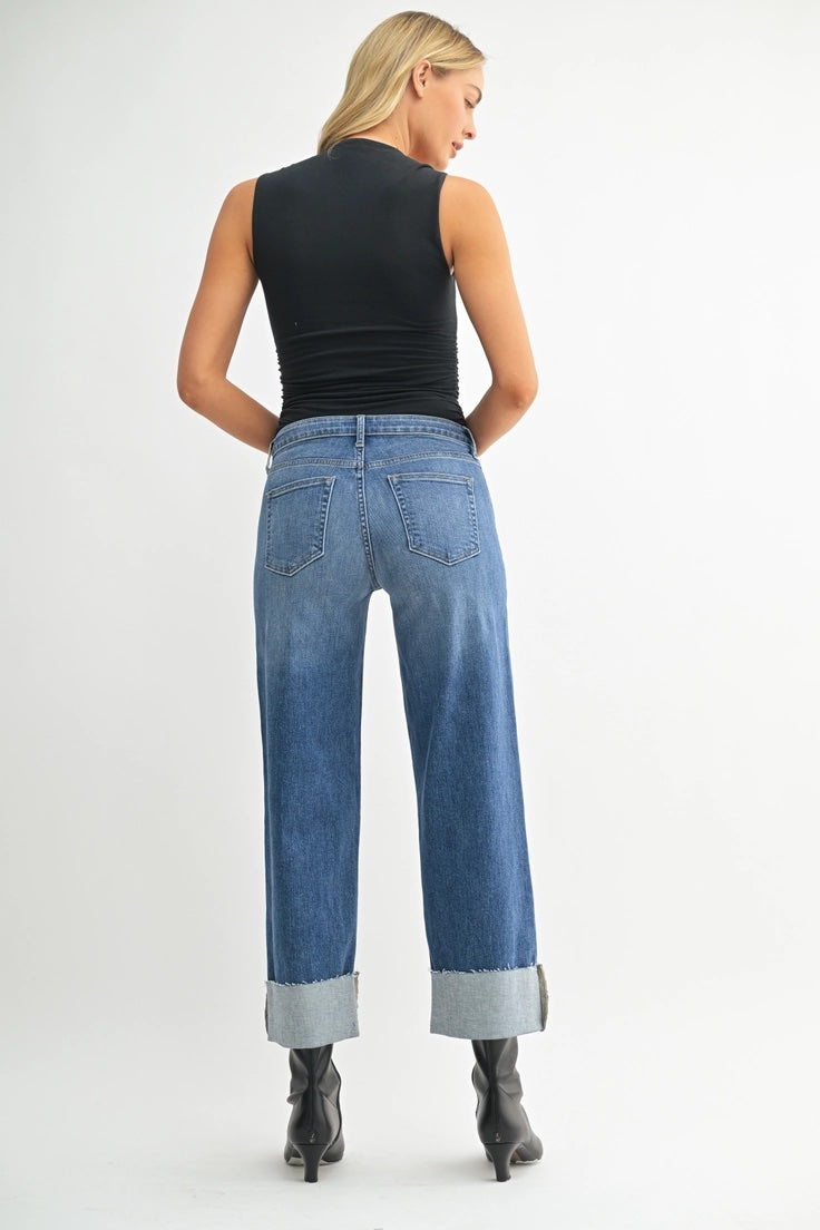 Scissor Cut Cuffed Wide Leg - Medium wash