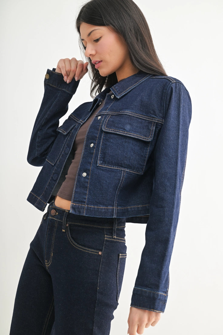 Snap Denim Jacket - Dark Wash
