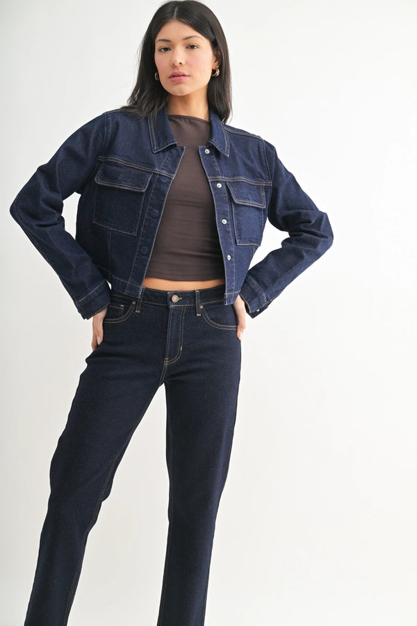 Snap Denim Jacket - Dark Wash
