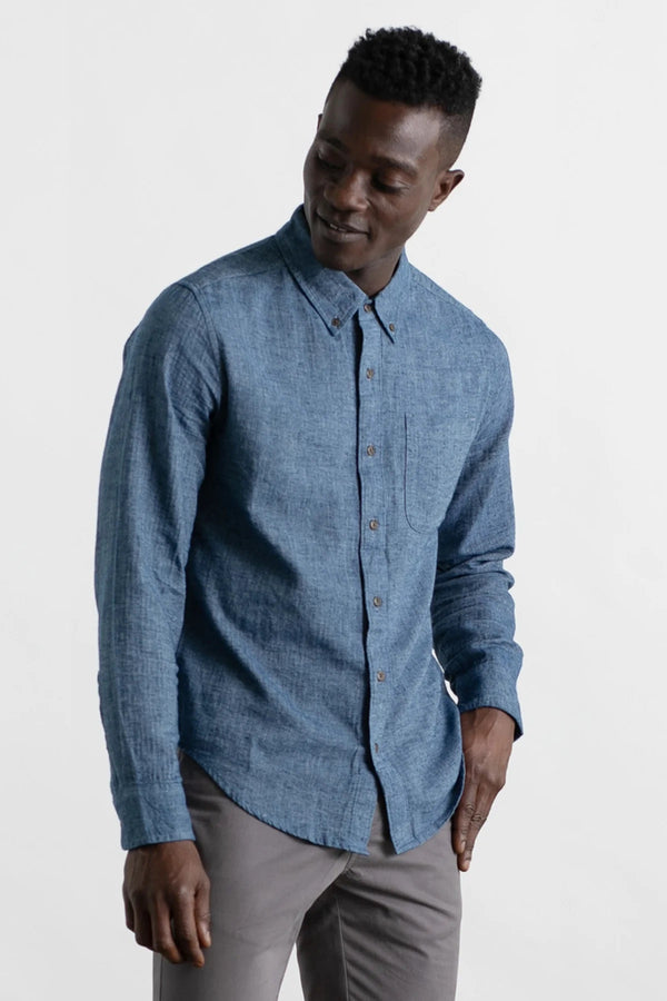 Sutton Slim Shirt in Indigo Herringbone