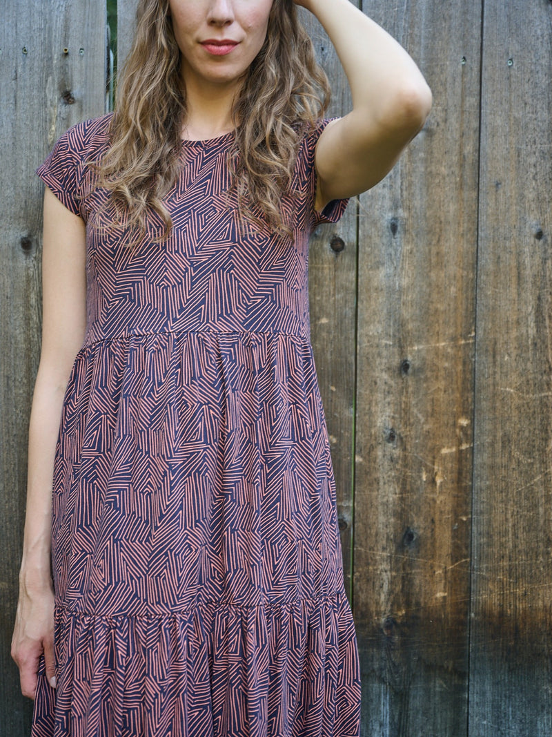 Tiered Jersey Dress - Tree Rings Blue