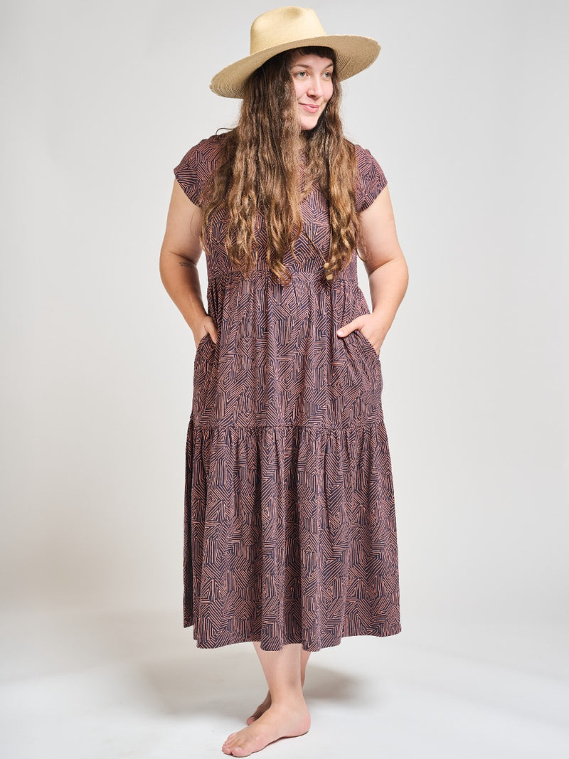 Tiered Jersey Dress - Tree Rings Blue