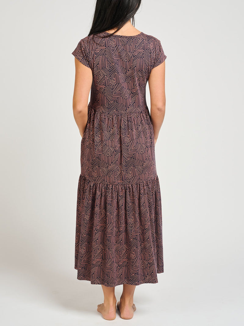 Tiered Jersey Dress - Tree Rings Blue