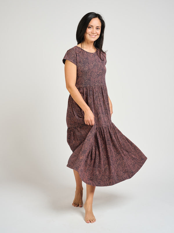 Tiered Jersey Dress - Tree Rings Blue