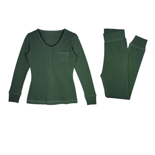 Women's Organic Thermal Lounge Set in Evergreen