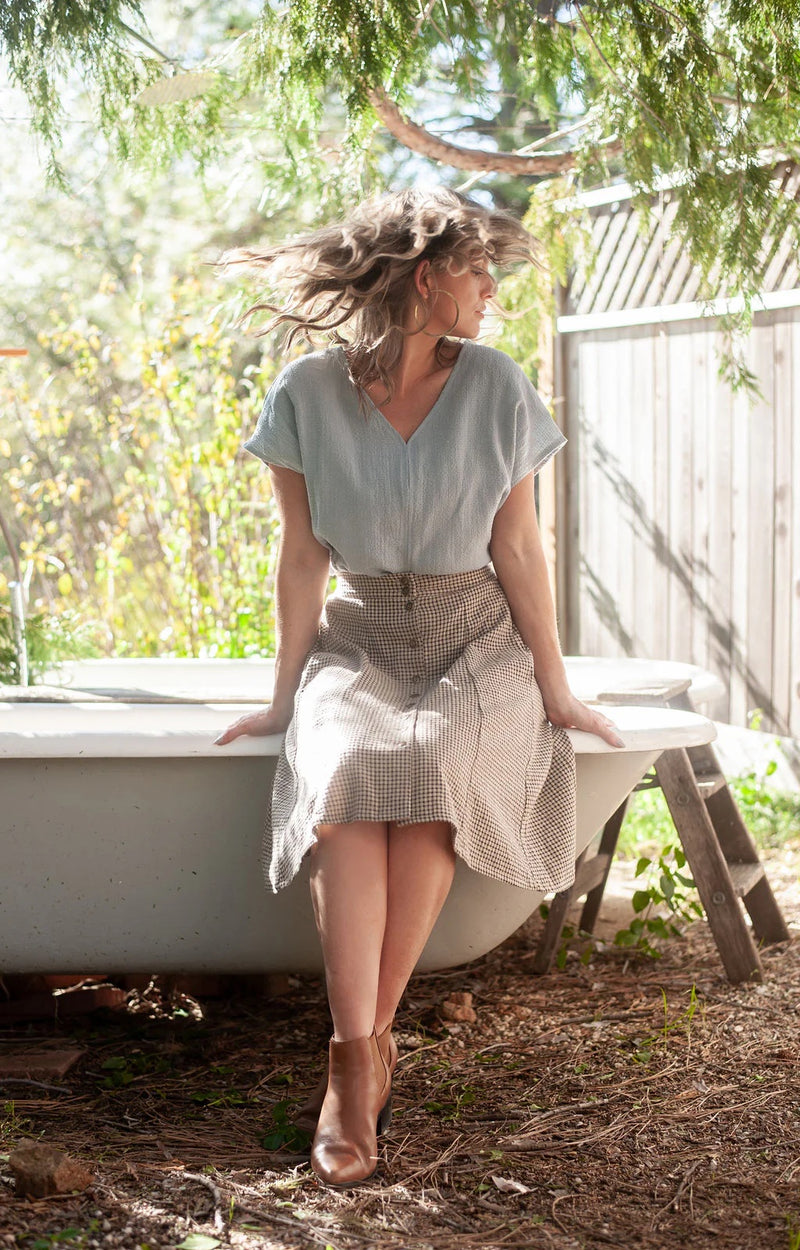 Bae Skirt in Black & Oat Cotton Gingham