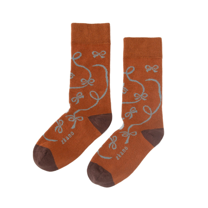 Ribbon Organic Cotton Crew Socks - saddle