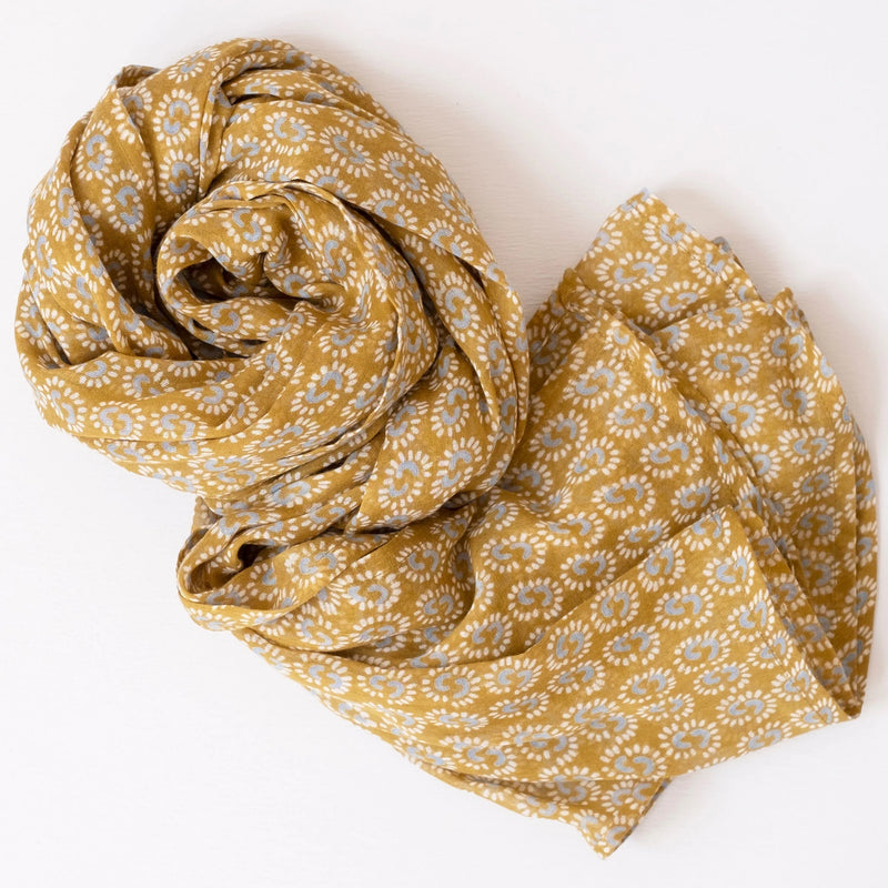 Sunburst Dark Honey Block Printed Scarf