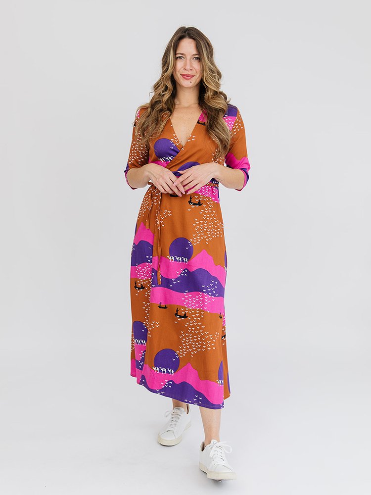 Aditi Wrap Dress in Sunset Spice Plum