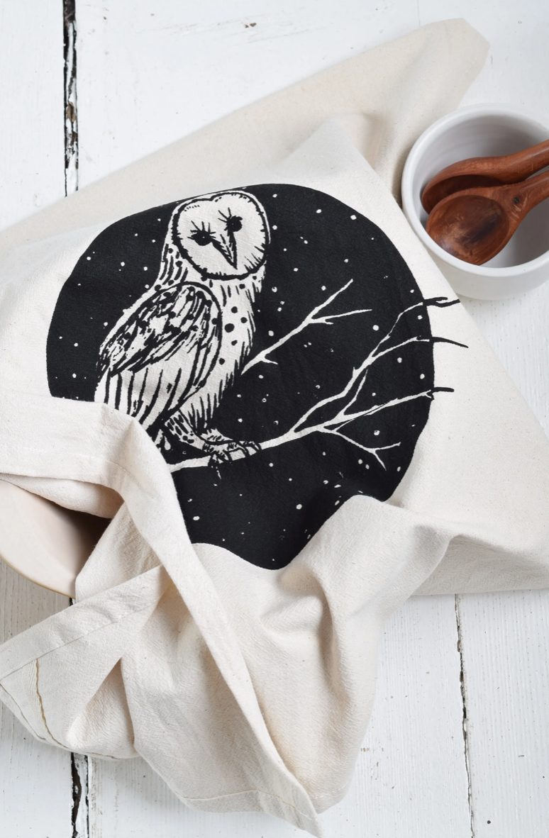 Barn Owl Organic Cotton Tea Towel