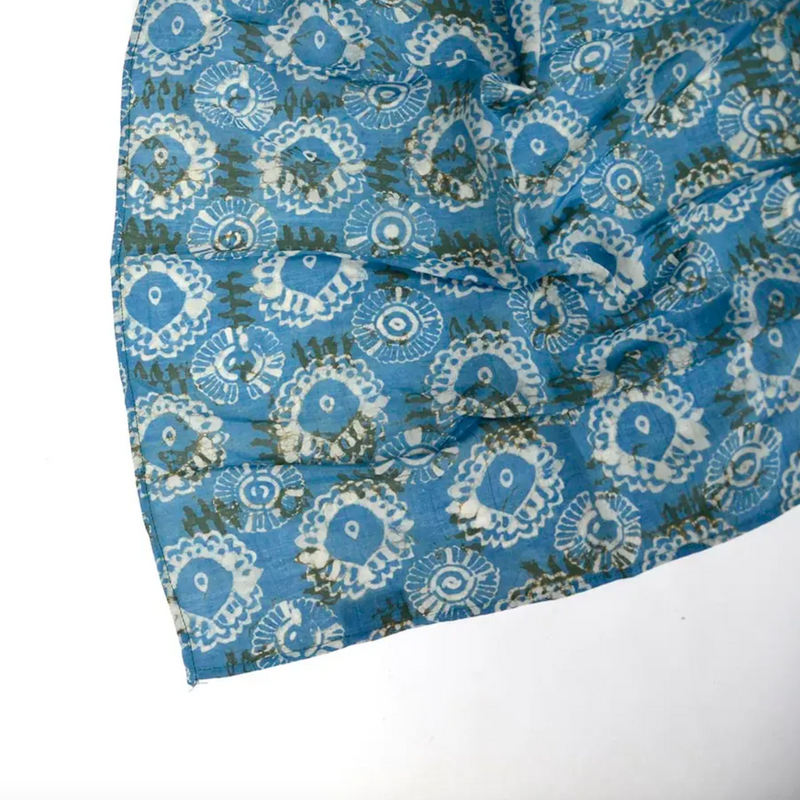 Chris Blue Floral Hand Printed Silk-Cotton Bandana