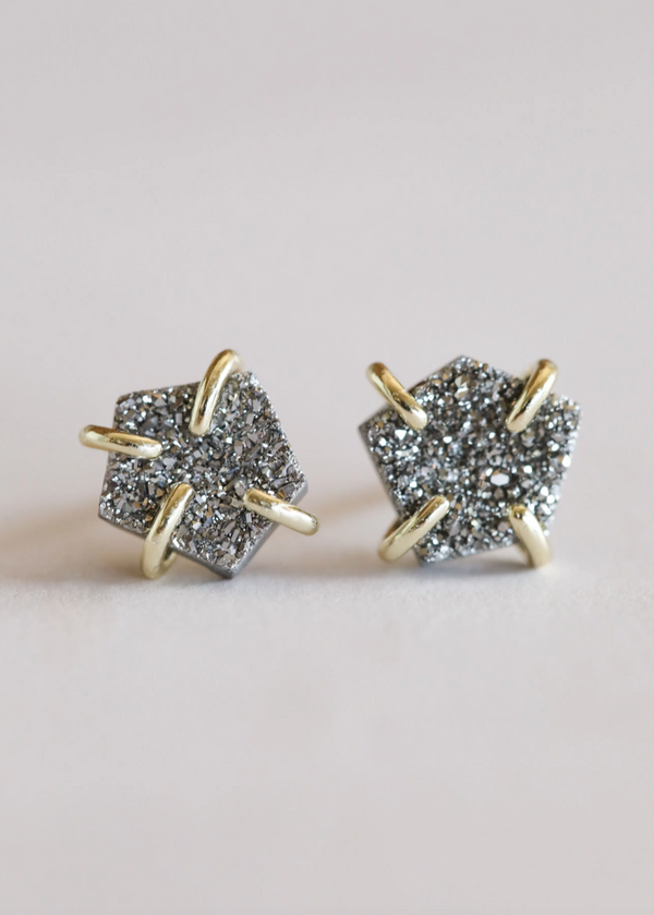 Druzy Prong Studs in Silver