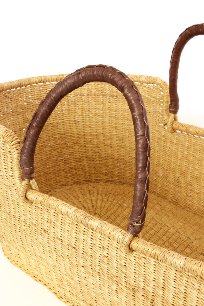 Ghanain Natural Moses Basket with Leather Handles