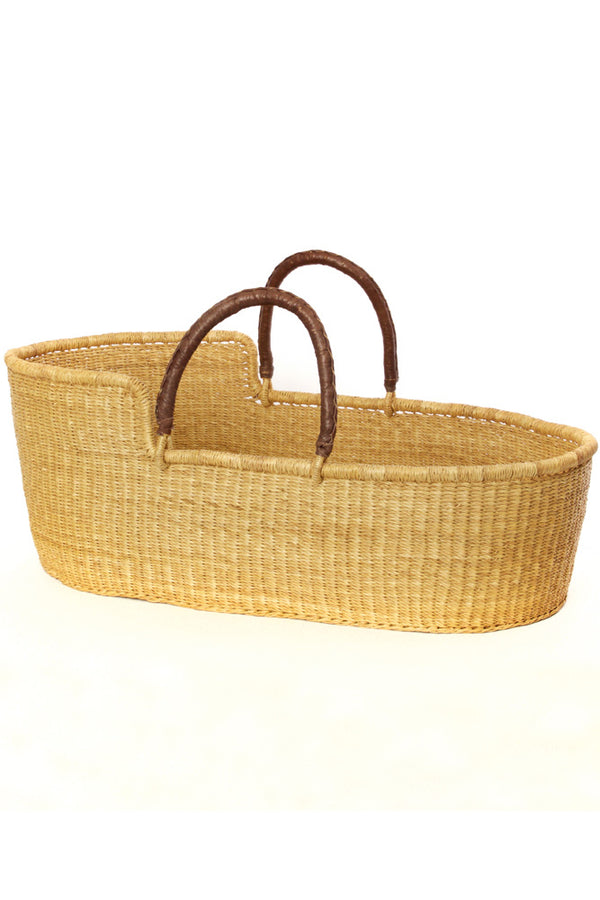 Ghanain Natural Moses Basket with Leather Handles