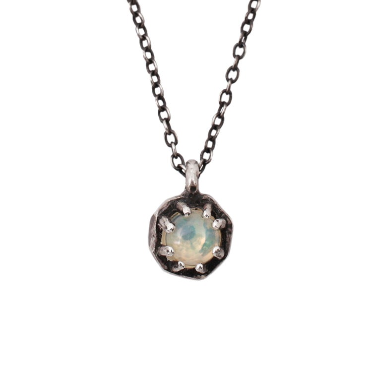 Lauren Wolf Small Silver Octagon Necklace w/Opal