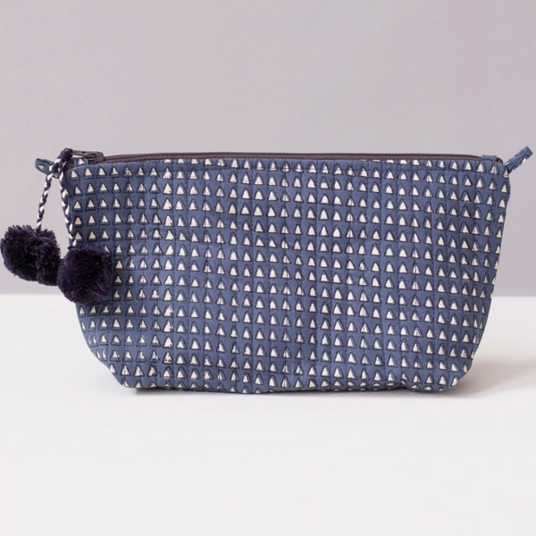 Taribe Blue Block Printed Make Up Pouch