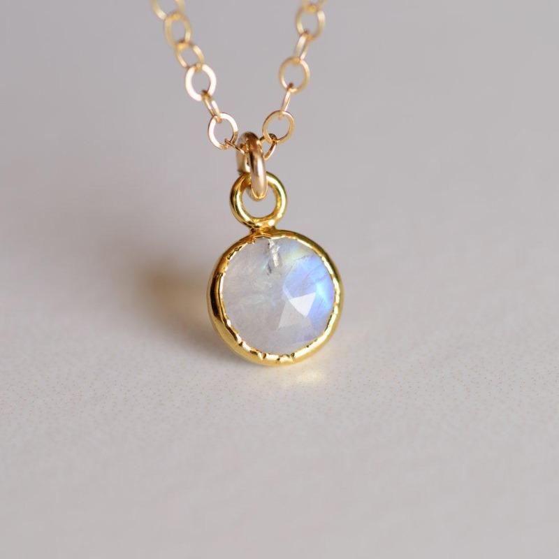 Tiny Rainbow Moonstone Gemlet Necklace