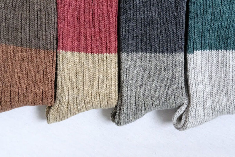 Wool & Cotton Slab Socks - Rust/Brown