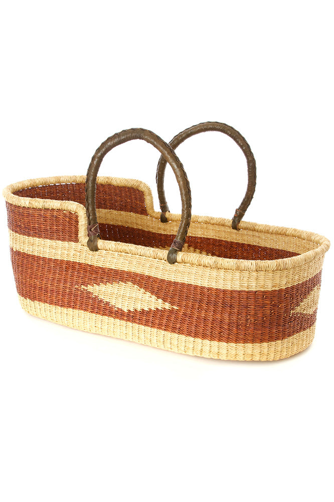Brown Diamond Moses Basket with Leather Handles